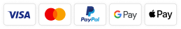 Visa, Mastercard, PayPal, Google Pay, Apple Pay